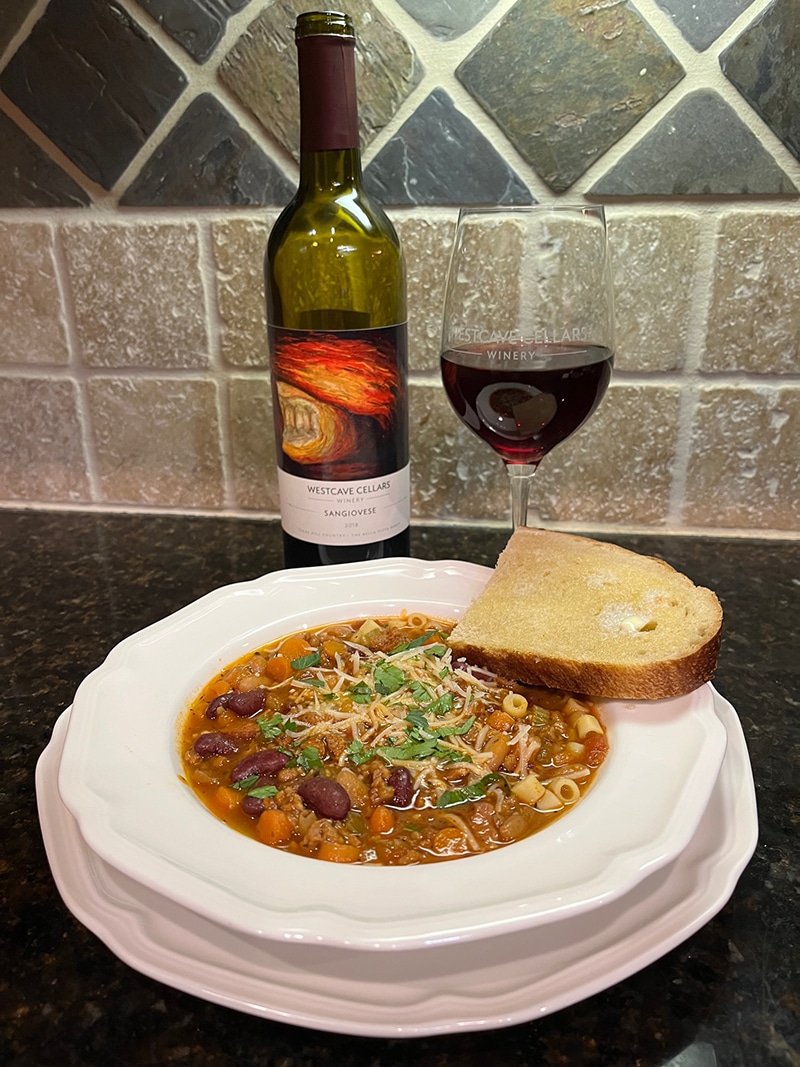 Pasta e Fagioli with wine pairing from Westcave Cellars Winery & Brewery