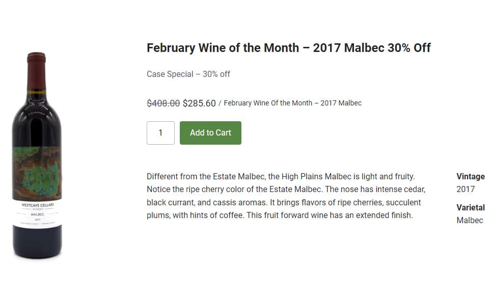 February Wine of the Month - 2017 Malbec