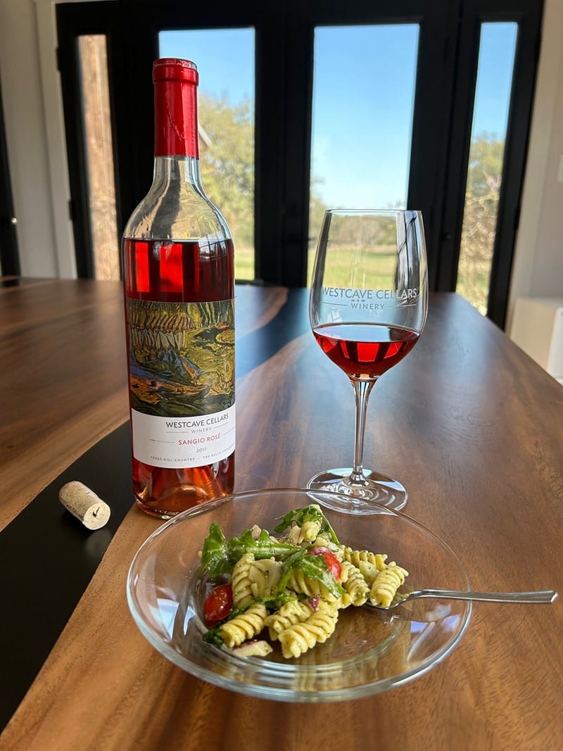 Pasta Salad with Herb Dressing paired with Westcave Cellars 2017 Sanio Rose'